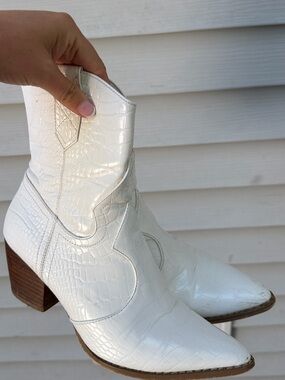 Zara White Faux Croc Heeled Boots